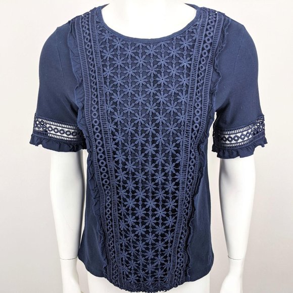 Anthropologie Tops - Anthro Ett Twa Navy Blue Lace Short Sleeve Tee S